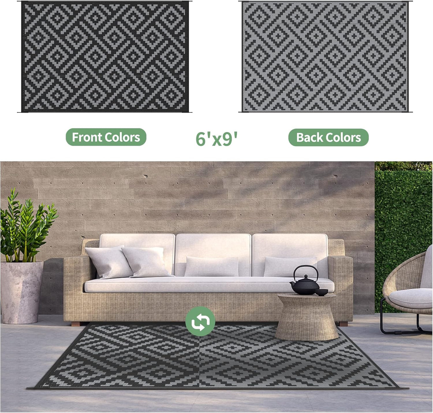 GENIMO Outdoor Rug for Patio Clearance,6'x9' Waterproof Mat
