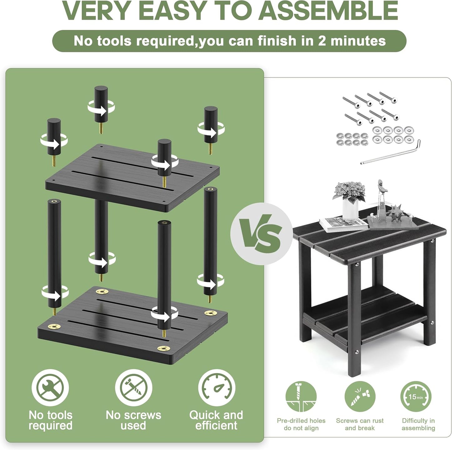 Outdoor Side Table, 2-Tier Small Outdoor Table for Patio