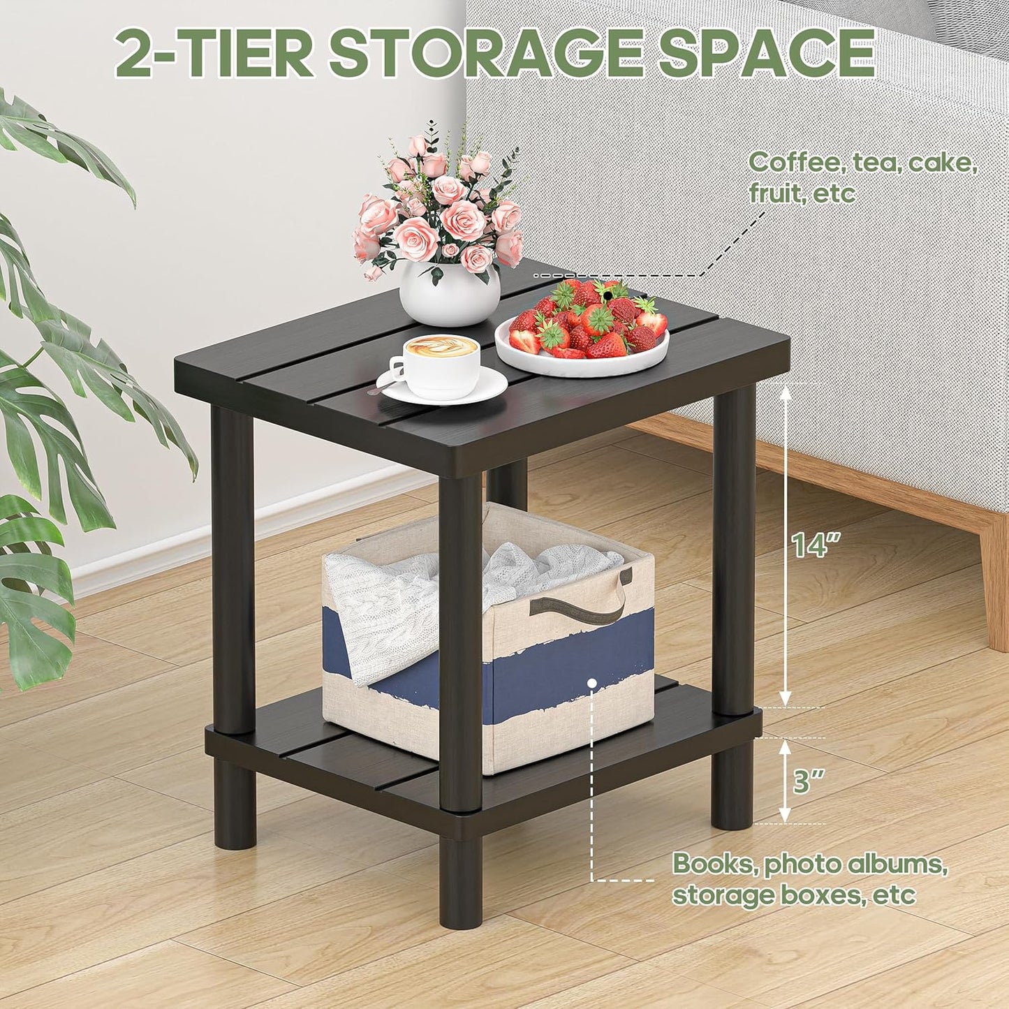 Outdoor Side Table, 2-Tier Small Outdoor Table for Patio